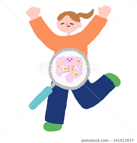 Illustration of a woman with a healthy gut 141911657