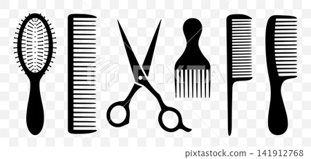 Hair stylist tools, hairdressing scissors, comb and brush Hair stylist tools, hairdressing scissors, comb and brush 141912768