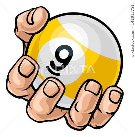 Hand and 9 Ball Nine Ball Pool Cartoon Mascot Hand and 9 Ball Nine Ball Pool Cartoon Mascot 141913751