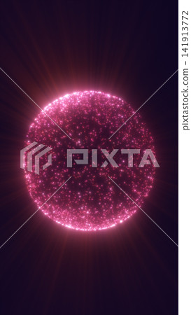 Radiant pink particle sphere emitting luminous rays on a dark purple background, representing digital energy, cosmic power, and futuristic technology. Radiant pink particle sphere emitting luminous rays on a dark purple background, representing digital energy, cosmic power, and futuristic technology. 141913772
