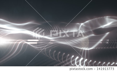 Elegant white particle waves creating a luminous monochrome digital landscape, symbolizing data, communication, artificial intelligence, and futuristic technology. Elegant white particle waves creating a luminous monochrome digital landscape, symbolizing data, communication, artificial intelligence, and futuristic technology. 141913773