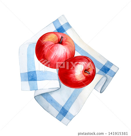 apple. Watercolor picnic illustration. Cozy autumn. apple. Watercolor picnic illustration. Cozy autumn. 141915381