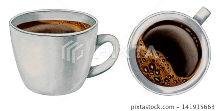 Watercolor coffee cup. Espresso. Illustrations for coffee shops, cafes, packaging, menus, and product design. Watercolor coffee cup. Espresso. Illustrations for coffee shops, cafes, packaging, menus, and product design. 141915663