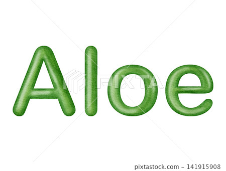 Creative hand drawn watercolor green text word Aloe isolated on white background. Organic lettering concept for botanical cosmetic brand and healthy products. Creative hand drawn watercolor green text word Aloe isolated on white background. Organic lettering concept for botanical cosmetic brand and healthy products. 141915908