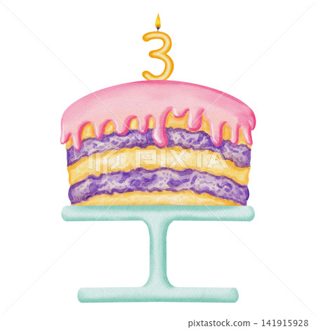 Watercolor illustration birthday cake and colorful number candles set from 0 to 9. Hand drawn festive confectionery for birthdays, anniversaries, party invitations, children's design, card making Watercolor illustration birthday cake and colorful number candles set from 0 to 9. Hand drawn festive confectionery for birthdays, anniversaries, party invitations, children's design, card making 141915928