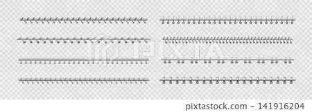 Metal binders in various styles realistic vector illustrations set, horizontal bound spiral wire spring, binding coils Metal binders in various styles realistic vector illustrations set, horizontal bound spiral wire spring, binding coils 141916204