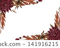 Horizontal autumn watercolor frame in vintage shades. Botanical template for a greeting card, poster, or packaging. 141916215