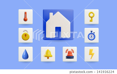3D smarthome icons vector design, smart house with , temperature, reminder, timer, key lock protection control interface 3D smarthome icons vector design, smart house with , temperature, reminder, timer, key lock protection control interface 141916224