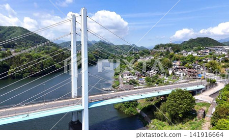 Katsuse Bridge blends seamlessly with the clear blue sky and the natural beauty of Lake Sagami. Katsuse Bridge blends seamlessly with the clear blue sky and the natural beauty of Lake Sagami. 141916664