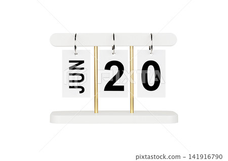 Modern flip calendar with June 20 date isolated on white. Office time management tool icon. Modern flip calendar with June 20 date isolated on white. Office time management tool icon. 141916790