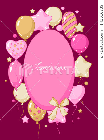 Postcard invitation with balloons. Decoration for celebration. Postcard invitation with balloons. Decoration for celebration. 141916835