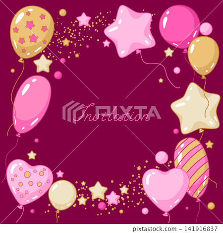 Frame card with balloons. Decoration for celebration. Frame card with balloons. Decoration for celebration. 141916837