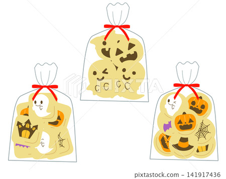 A set of illustrations of wrapped Halloween cookies A set of illustrations of wrapped Halloween cookies 141917436