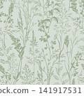 Flourish seamless pattern. Branch, flowewrs, leaves, grass, flowers gentle meadow texture. Floral nature summer garden textured background 141917531