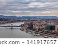 Budapest Danube River Chain Bridge and Parliament Aerial Panorama View 141917657
