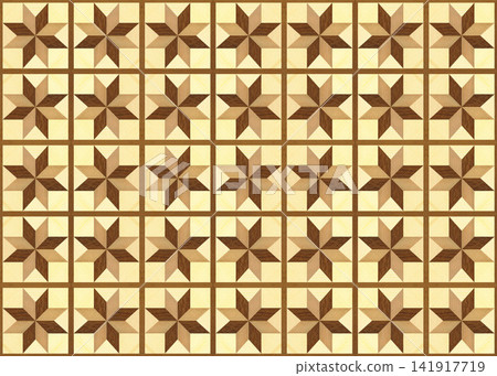 Repeating Walnut and Pine Wood Marquetry Compass Star Parquet Floor 141917719