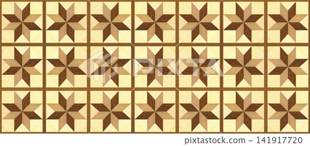 Repeating Walnut and Pine Wood Marquetry Compass Star Parquet Floor 141917720