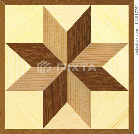 Walnut and Pine Wood Marquetry Compass Star Parquet Pattern Texture Walnut and Pine Wood Marquetry Compass Star Parquet Pattern Texture 141917744