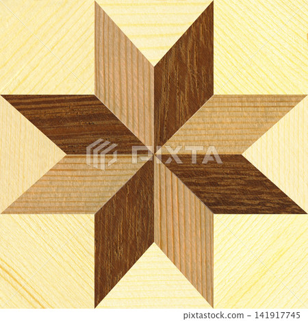Walnut and Pine Wood Marquetry Compass Star Parquet Pattern Texture Walnut and Pine Wood Marquetry Compass Star Parquet Pattern Texture 141917745