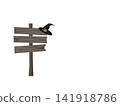 Halloween rickety wooden sign post with witch hat on white background 141918786