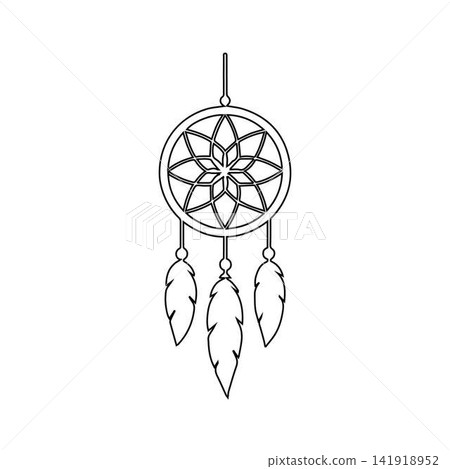 dreamcatcher outline traditional native american symbol with feathers hanging isolated on white background dreamcatcher outline traditional native american symbol with feathers hanging isolated on white background 141918952