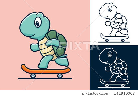 Funny turtle skateboarding. Vector cartoon illustration in flat icon style Funny turtle skateboarding. Vector cartoon illustration in flat icon style 141919008