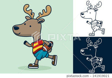 Funny deer playing rugby. Vector cartoon illustration in flat icon style Funny deer playing rugby. Vector cartoon illustration in flat icon style 141919021