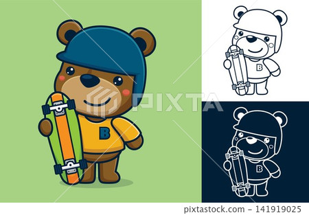 Funny bear standing with skateboard. Vector cartoon illustration in flat icon style Funny bear standing with skateboard. Vector cartoon illustration in flat icon style 141919025