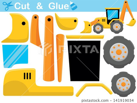 Backhoe loader cartoon. Cutout and gluing. Vector cartoon illustration Backhoe loader cartoon. Cutout and gluing. Vector cartoon illustration 141919034