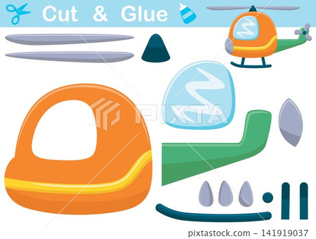 Helicopter cartoon. Education paper game for children. Cutout and gluing. Vector cartoon illustration 141919037