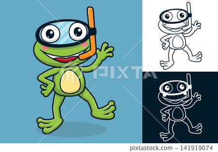 Funny frog wearing diving goggles. Vector cartoon illustration in flat icon style Funny frog wearing diving goggles. Vector cartoon illustration in flat icon style 141919074