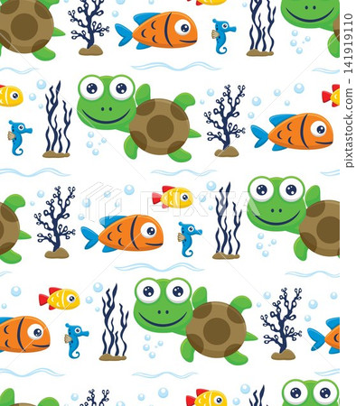 Seamless pattern vector of cartoon marine animals, sea life elements illustration Seamless pattern vector of cartoon marine animals, sea life elements illustration 141919110