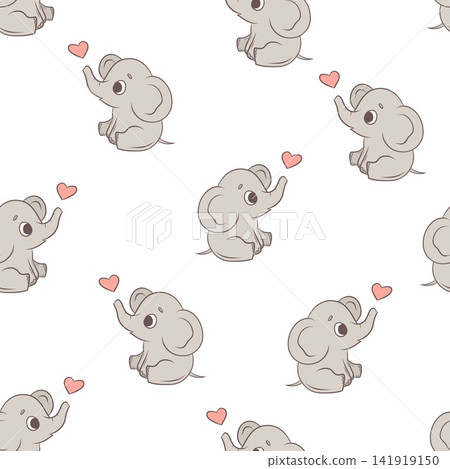 Vector seamless pattern cute baby elephants with hearts 141919150