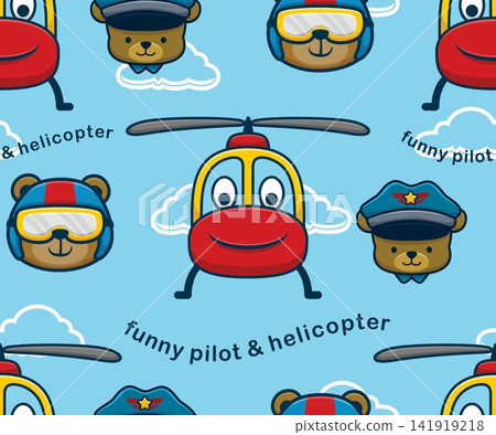 Seamless pattern vector of smiling helicopter cartoon with funny bear pilot Seamless pattern vector of smiling helicopter cartoon with funny bear pilot 141919218
