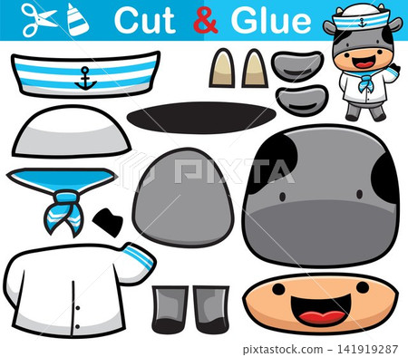 Vector illustration of funny cow cartoon in sailor costume. Cutout and gluing Vector illustration of funny cow cartoon in sailor costume. Cutout and gluing 141919287