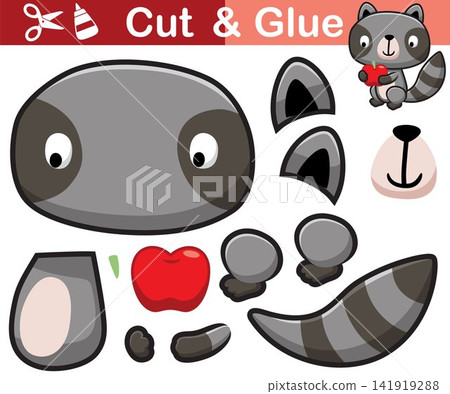 Vector illustration of raccoon cartoon holding fruit. Cutout and gluing Vector illustration of raccoon cartoon holding fruit. Cutout and gluing 141919288