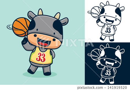 Vector cartoon illustration of cute cow the basketball player twisting ball Vector cartoon illustration of cute cow the basketball player twisting ball 141919320
