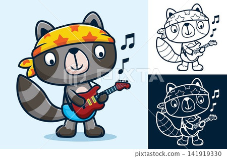 Vector illustration of cartoon funny raccoon wearing bandana playing guitar Vector illustration of cartoon funny raccoon wearing bandana playing guitar 141919330