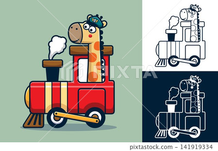 Vector illustration of cute giraffe cartoon on steam train Vector illustration of cute giraffe cartoon on steam train 141919334
