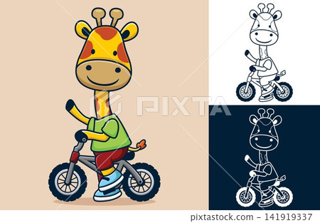 Vector illustration of cute giraffe cartoon riding a bike Vector illustration of cute giraffe cartoon riding a bike 141919337