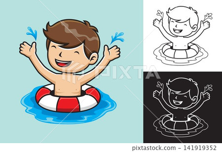 Vector illustration of cartoon boy use lifebuoy on water Vector illustration of cartoon boy use lifebuoy on water 141919352