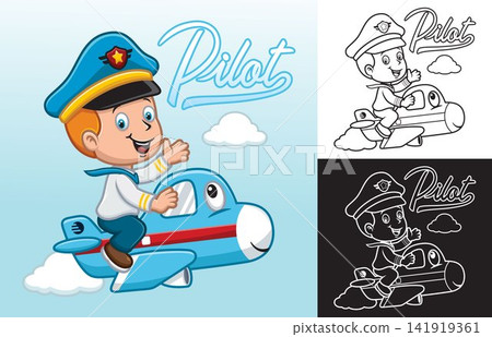 Vector illustration of cartoon boy in pilot uniform sitting on funny airplane Vector illustration of cartoon boy in pilot uniform sitting on funny airplane 141919361