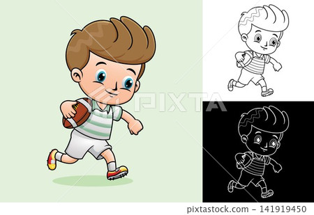 Cartoon of little boy playing rugby Cartoon of little boy playing rugby 141919450