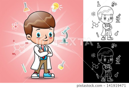 Little scientist cartoon with icon elements of laboratory equipment Little scientist cartoon with icon elements of laboratory equipment 141919471