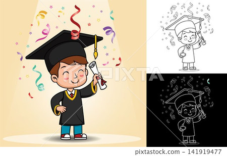Happy boy graduation celebration, vector cartoon illustration Happy boy graduation celebration, vector cartoon illustration 141919477