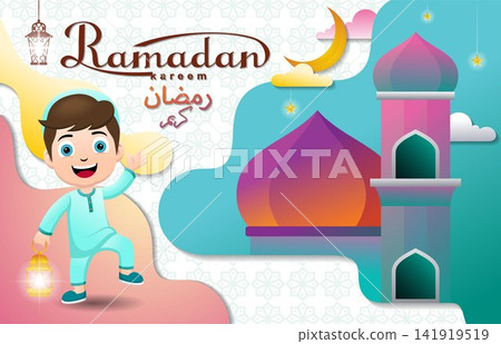 Muslim boy cartoon carrying lantern, Ramadan kareem elements Muslim boy cartoon carrying lantern, Ramadan kareem elements 141919519