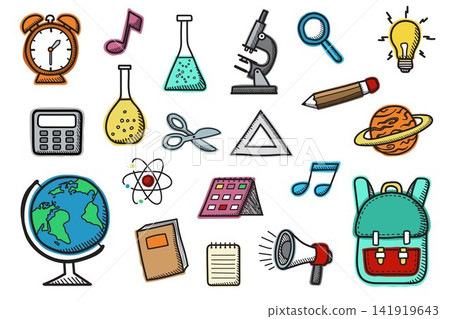 Vector set of hand drawn school elements illustration in doodle style Vector set of hand drawn school elements illustration in doodle style 141919643