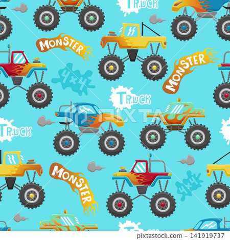 Seamless pattern of monster truck cartoon Seamless pattern of monster truck cartoon 141919737