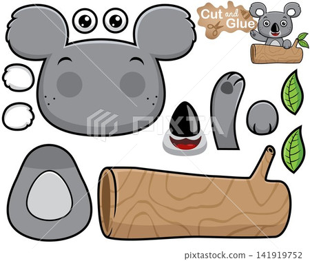 Vector illustration of cartoon koala in tree trunk. Cutout and gluing Vector illustration of cartoon koala in tree trunk. Cutout and gluing 141919752