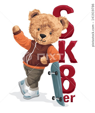 vector illustration of bear doll with skateboard 141919786